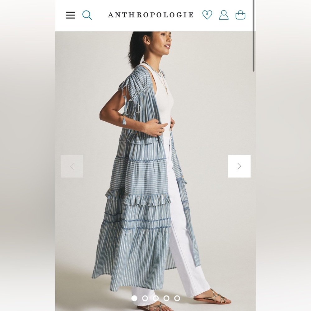 Rahi blue and gold one size kimono cover up tie with tassels NWT Anthropologie